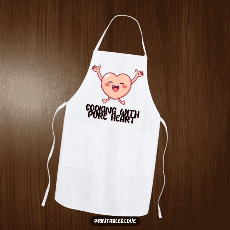 Funny Apron showing a small, round heart character leaping joyfully with arms outstretched, ready to add cheer to any culinary task.