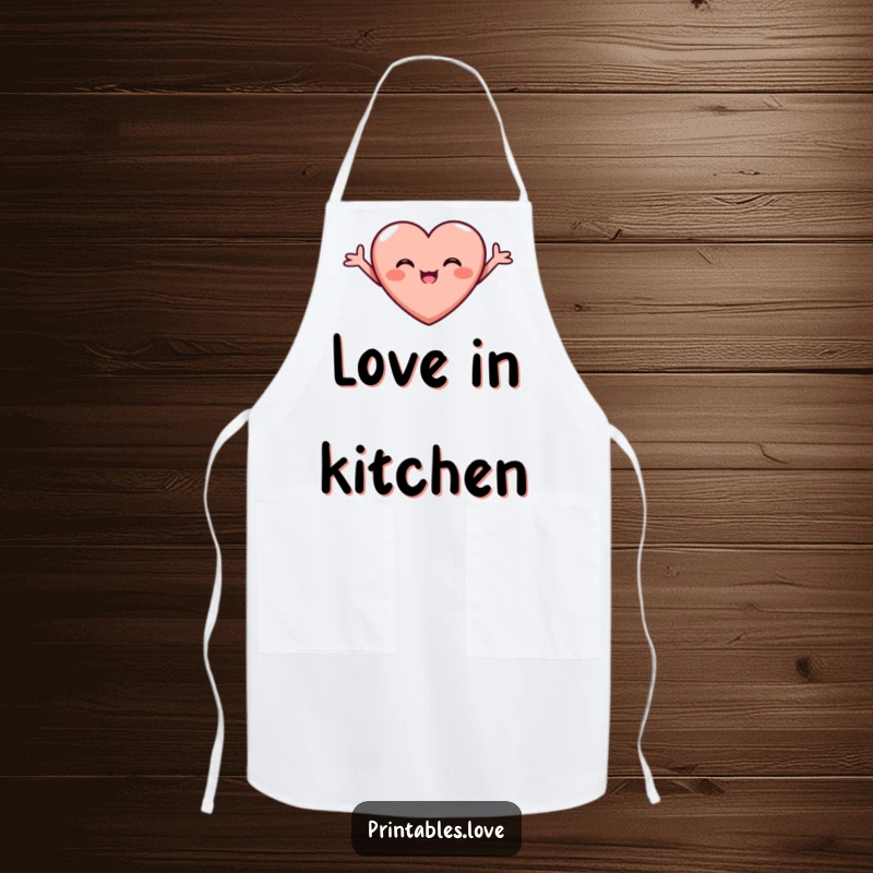 Funny Joyful Heart Apron with arms outstretched, beaming with pure joy, ready for kitchen adventures with a heartwarming touch.