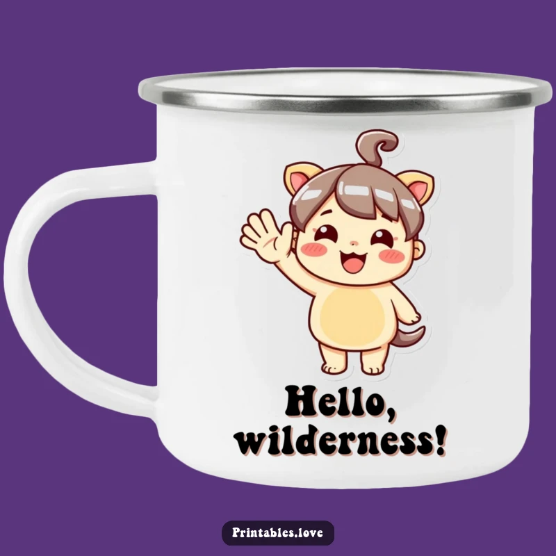 Funny Kawaii Hello Camping Mug: Outdoor Character Greeting Gift