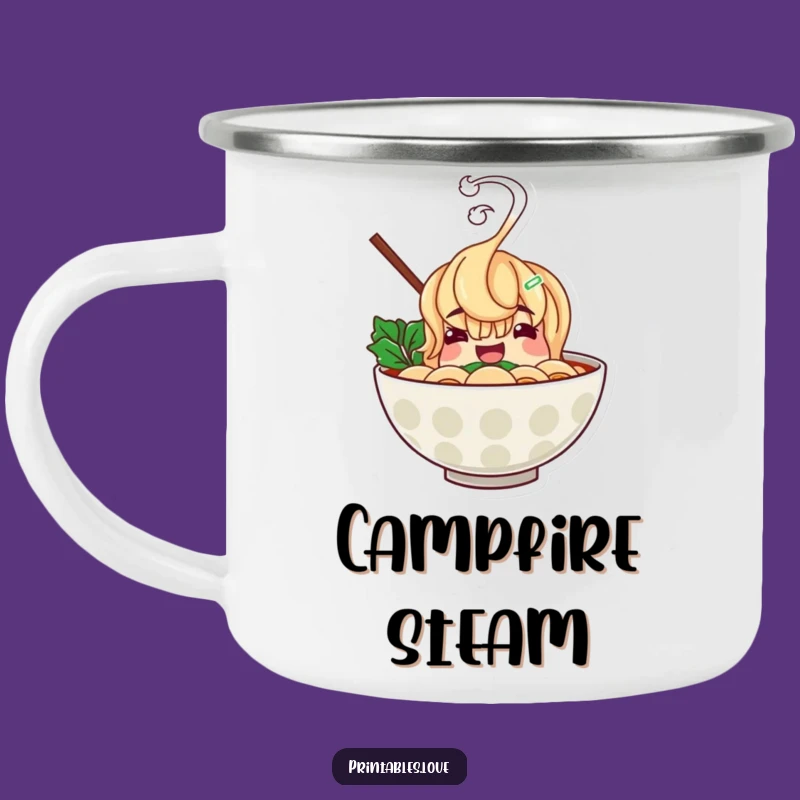 Funny Ramen Enamel Mug: Sturdy Cheerful Character Camp Gift for Outdoor Meals
