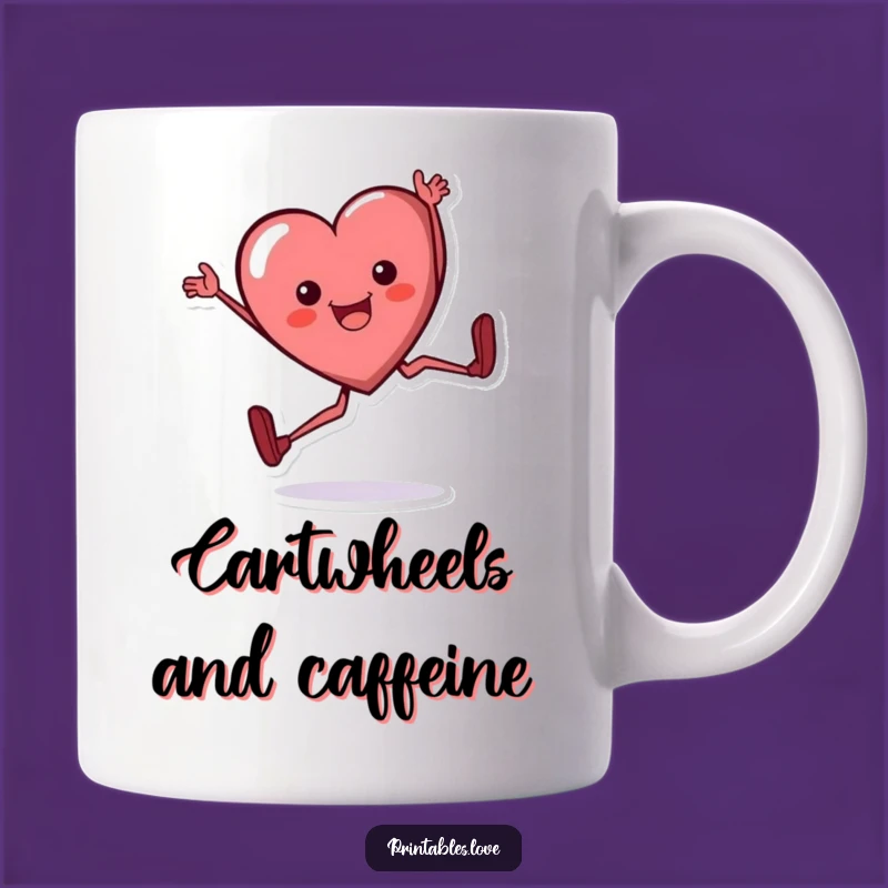 Funny Heart Cartwheel Mug - Joyful Flipping Character Gift
