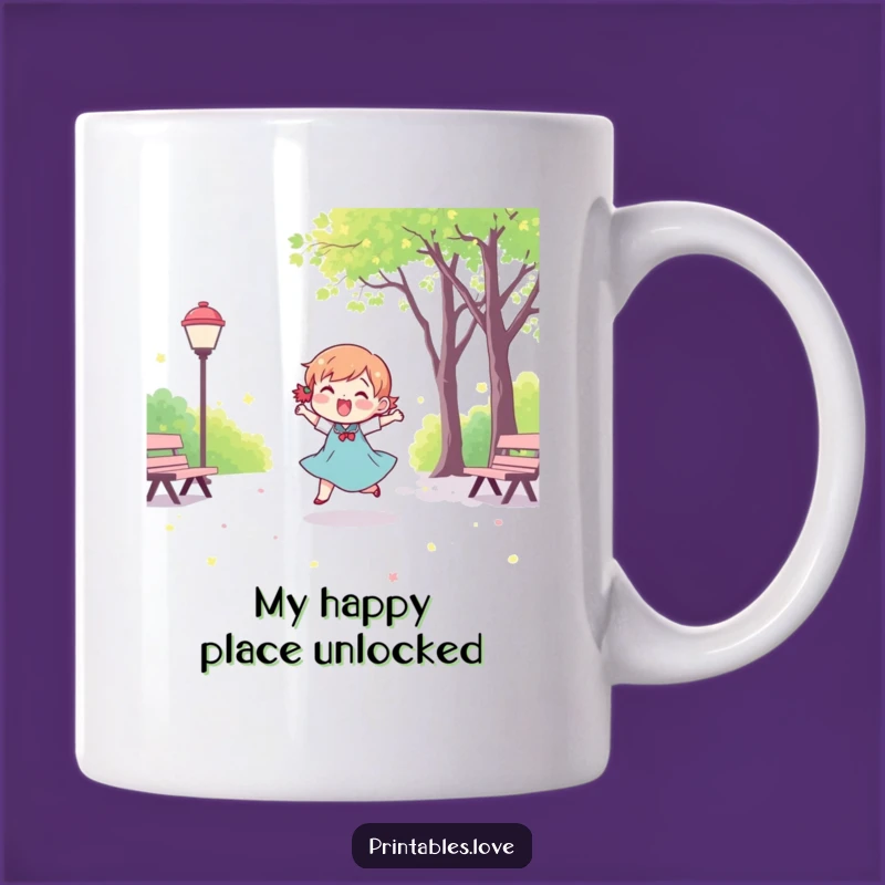 Funny Kawaii Dancing Character Mug: A Joyful Park Scene, Perfect Gift!