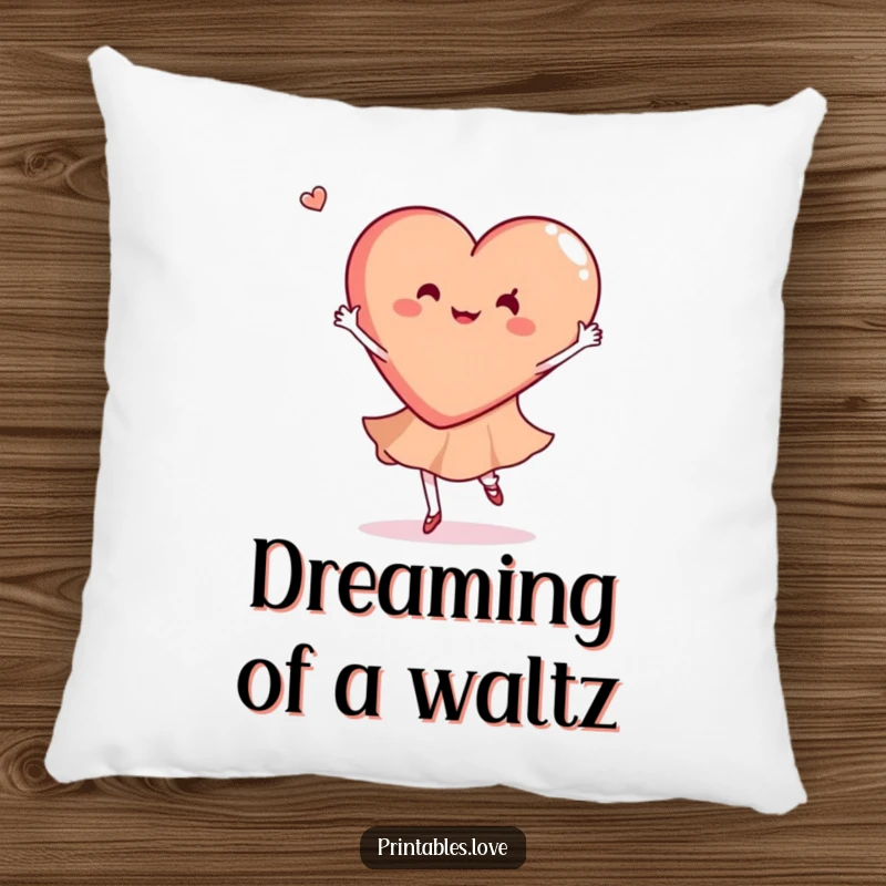 Funny pillow featuring a heart gracefully doing a joyful dance twirl, perfect for adding humor and cozy comfort.