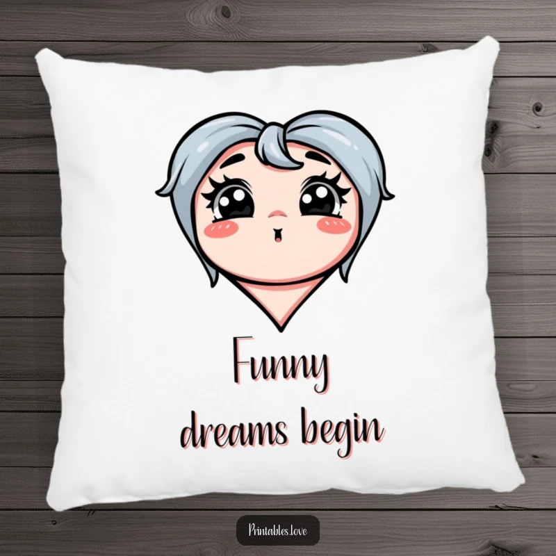 Funny pillow featuring a heart making an exaggerated silly face, perfect for adding humorous comfort to decor.