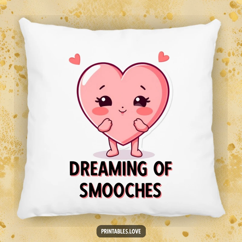 Funny heart character pillow, playfully blowing a kiss with cheeks puffed out, offering cozy comfort and a touch of cheerful affection.
