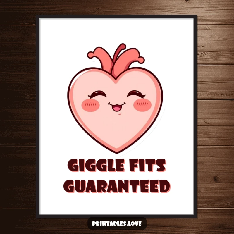 Funny Giggling Heart Digital Art Print with rosy cheeks, giggling uncontrollably, radiating pure, infectious mirth and happiness instantly.