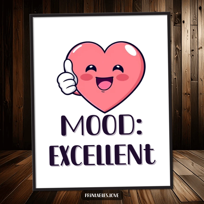 Funny Digital Art Print of a cartoon heart giving a thumbs up, radiating positivity and humor, perfect for instant wall decor or a gift.