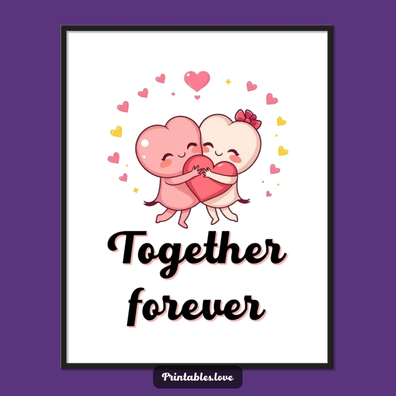 Funny Hugging Hearts Digital Art - Adorable Friendship Printable for Walls