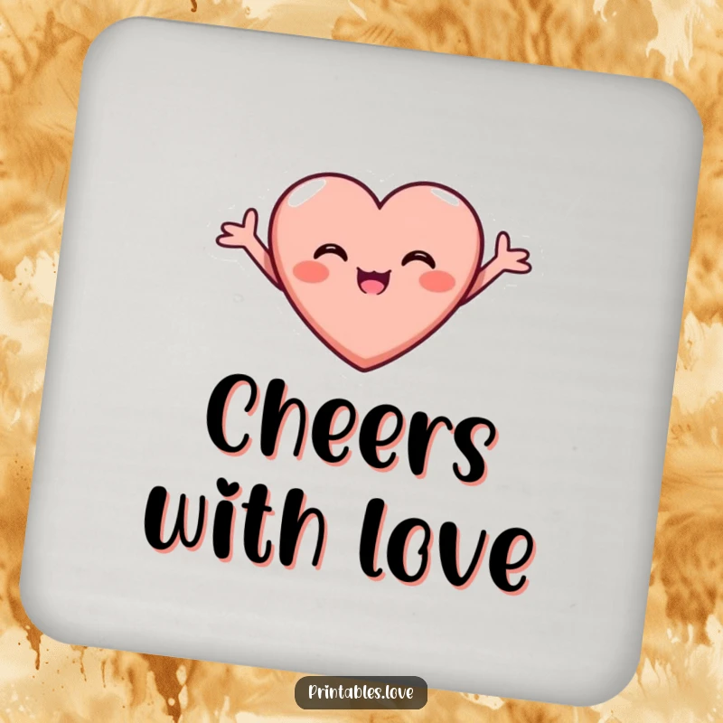 Funny Joyful Heart Coaster with arms outstretched, beaming with pure joy, protecting surfaces with a heartwarming touch.