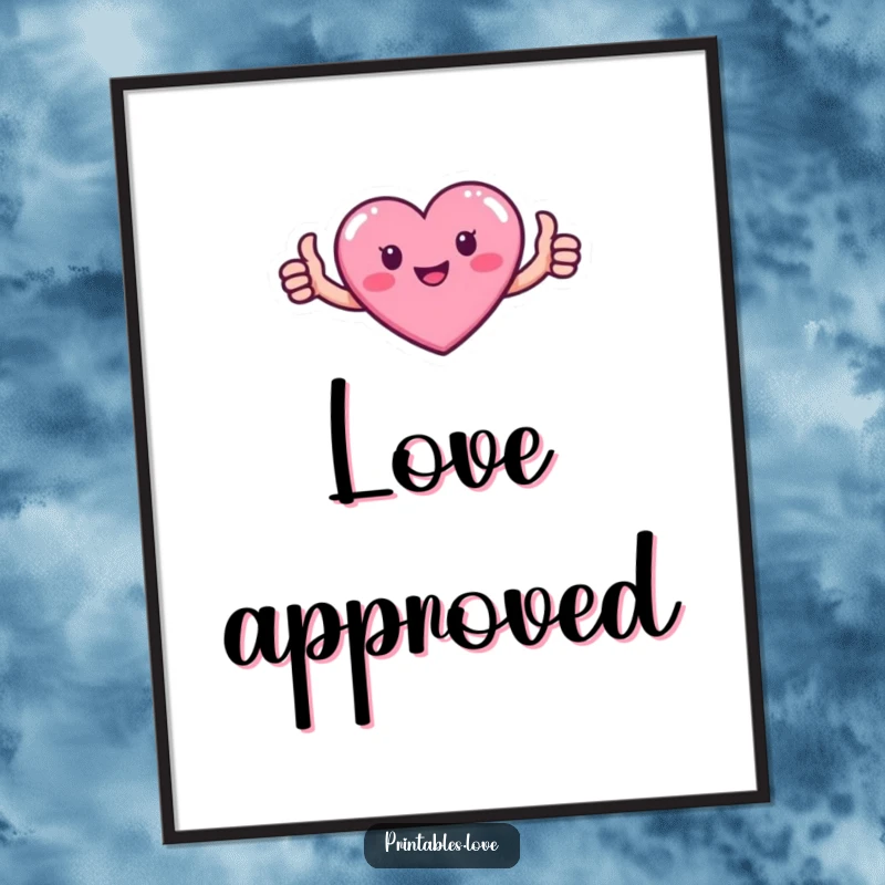 Funny poster of a small pink heart character with tiny arms giving a positive thumbs up gesture.