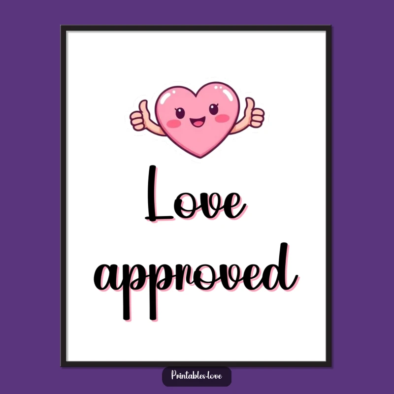 Funny Heart Poster: Pink Character Thumbs Up Wall Art