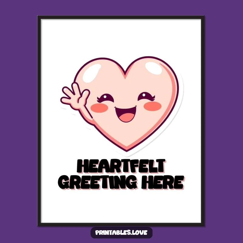 Funny Waving Heart Poster: Excited Grin Art, Perfect Gift Idea!