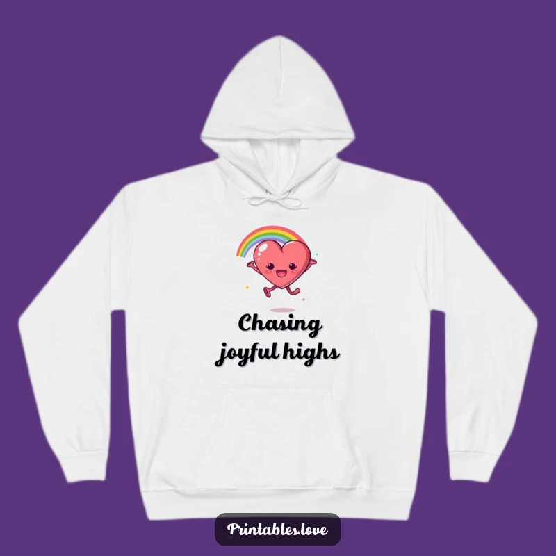 Funny Rainbow Heart Leap Hoodie - Cozy Up in Colorful Joy
