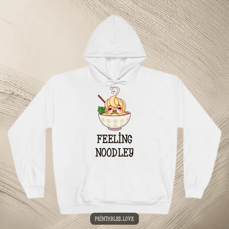 Funny ramen bowl hoodie featuring a cheerful character with hilariously rising steam, perfect for staying warm and cheerful.