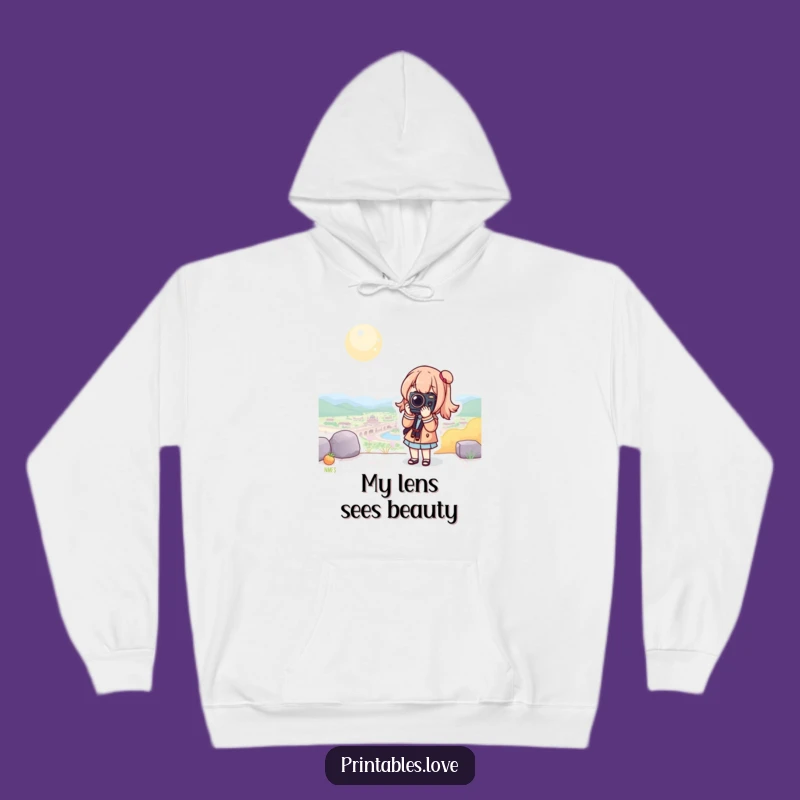 Funny Kawaii Camera Hoodie: Cozy Explorer Pose, Perfect Funny Gift!