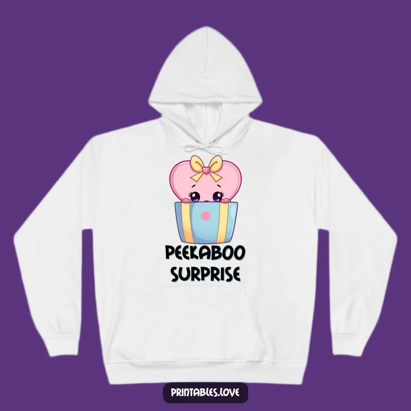 Funny Heart Peeking Gift Box Hoodie: Cozy Surprise Reveal Comfort