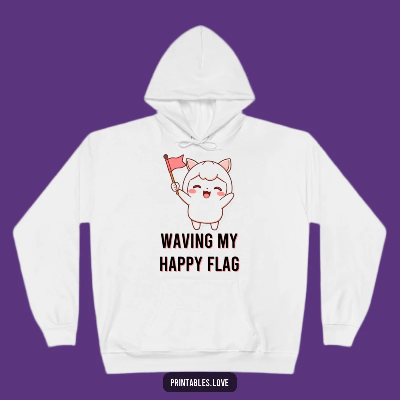 Funny Kawaii Cheerful Hoodie: Cozy Flag Waving Comfort