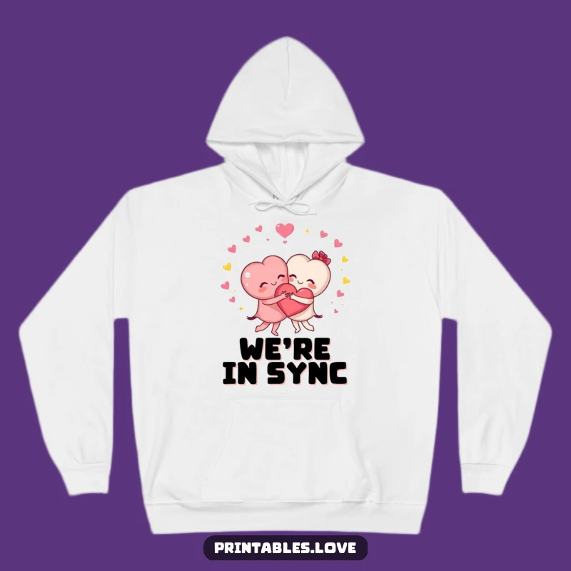 Funny Hugging Hearts Hoodie - Cozy Cartoon Sweatshirt for Couples