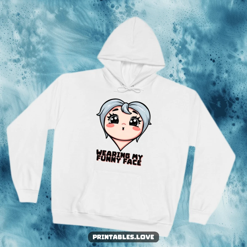 Funny hoodie with a heart making an exaggerated silly face, perfect for cozying up with plenty of humor, a gift.