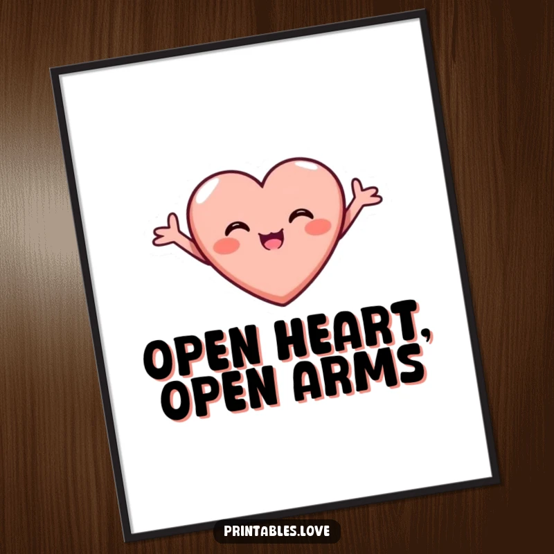 Free Printable Wall Art: A small, vibrant heart with arms outstretched, beaming with infectious happiness and positive energy.