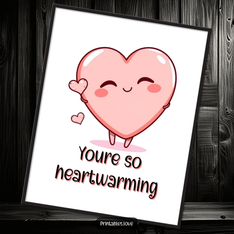Funny Free Printable Winking Heart Wall Art: Large heart winks playfully, radiating fun and charm with a nearby tiny heart.