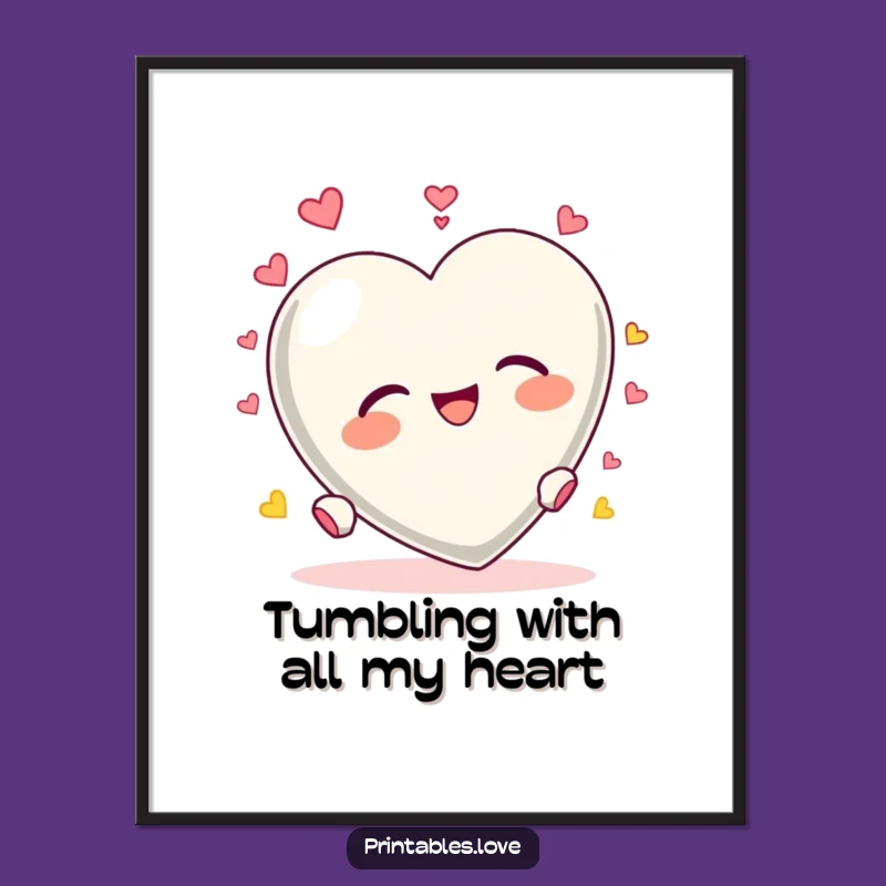 Funny Free Printable Wall Art: Tumbling Heart - Joyful Character Art Downloadable Decor!