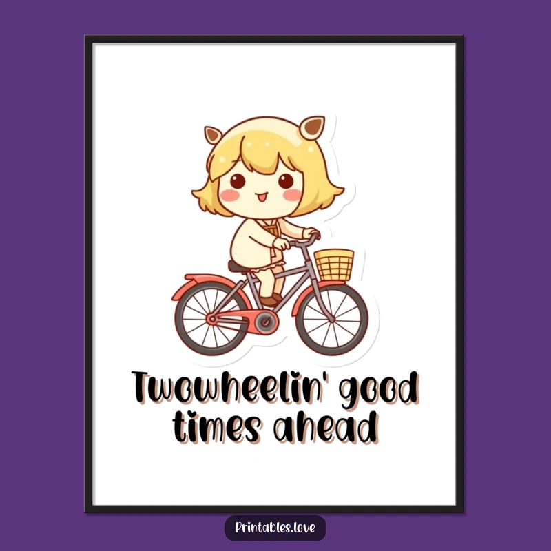 Cheerful Free Printable Wall Art: Kawaii Bicycle Adventure, Whimsical Downloadable Decor