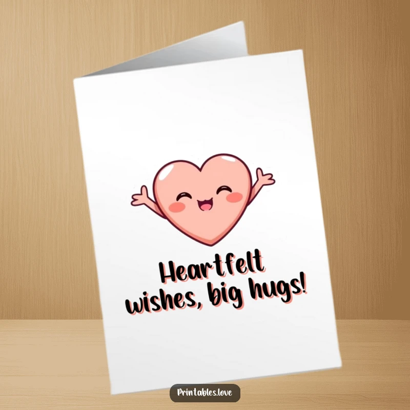 Free Printable Birthday Card: A small, cheerful heart with arms wide open, beaming with pure happiness.