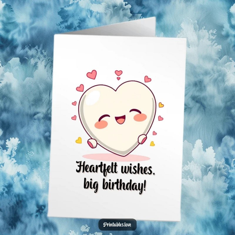 Funny Free Printable Birthday Card: A cheerful heart character tumbling end over end with absolute delight, a birthday surprise.