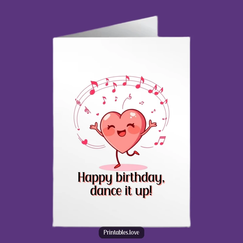 Free Printable Dancing Heart Birthday Card: Musical Downloadable Gift for a Joyful Celebration