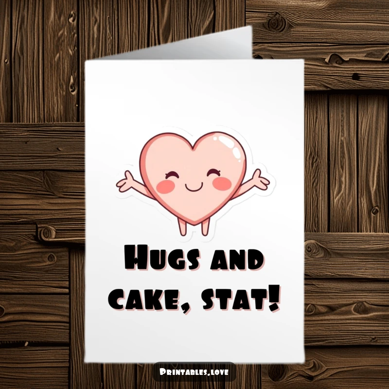 Funny Free Printable Birthday Card: A big-hearted character giving a warm, loving hug, ready to celebrate.
