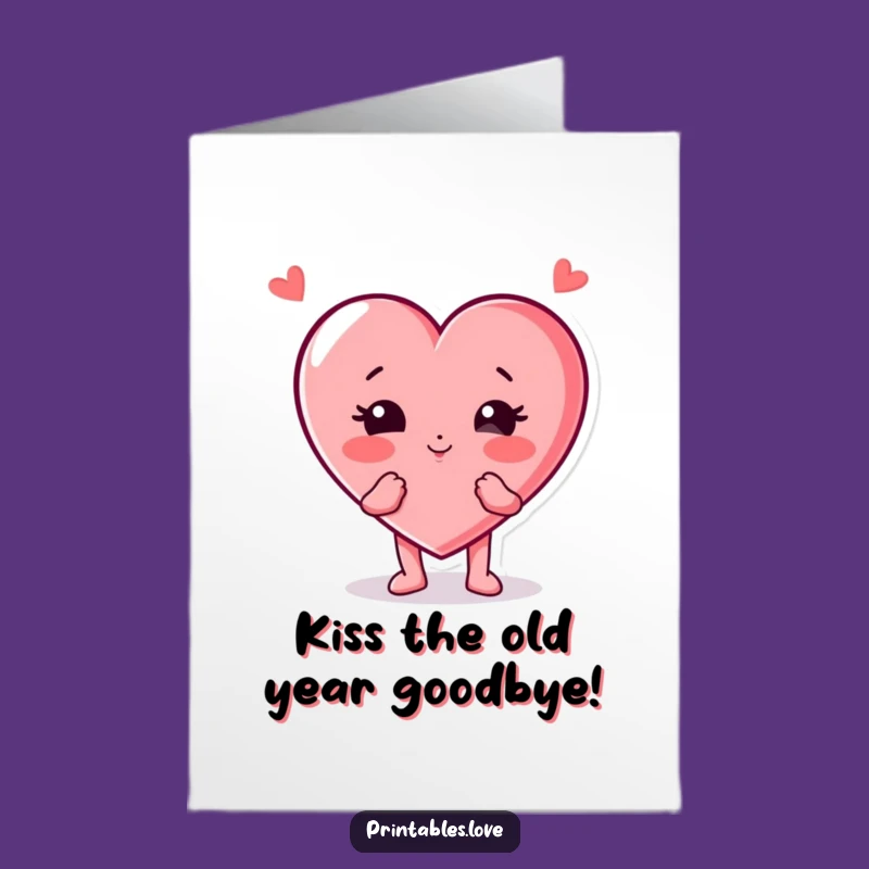 Free Printable Birthday Card: Funny Heart Character Kissing Downloadable Gift