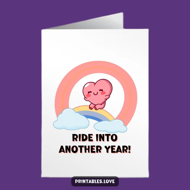 Free Printable Birthday Card: Rainbow Heart Slide Downloadable Happy Wishes