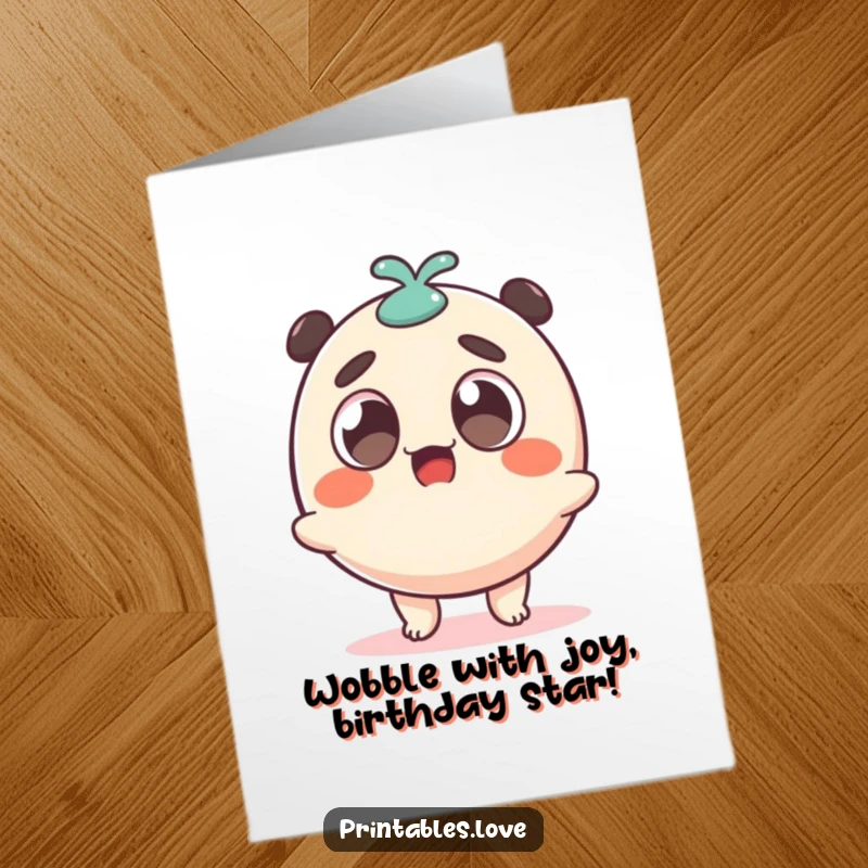 Funny Free Printable Birthday Card: Surprised Dango with Wide Eyes Wobbling with Excitement and Joy