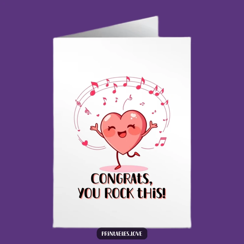 Free Printable Dancing Heart Congrats Card: Musical Downloadable Gift for Success