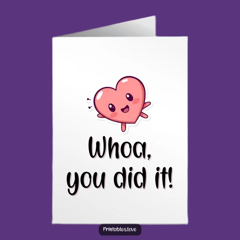 Free Printable Congrats Card: Surprised Heart Character Tumbles Downloadable Gift