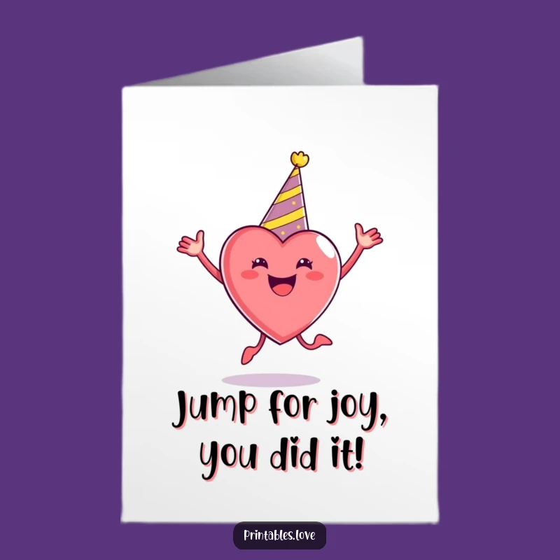 Free Printable Party Heart Congratulations Card: Jumping for Joy, Fun Downloadable Message