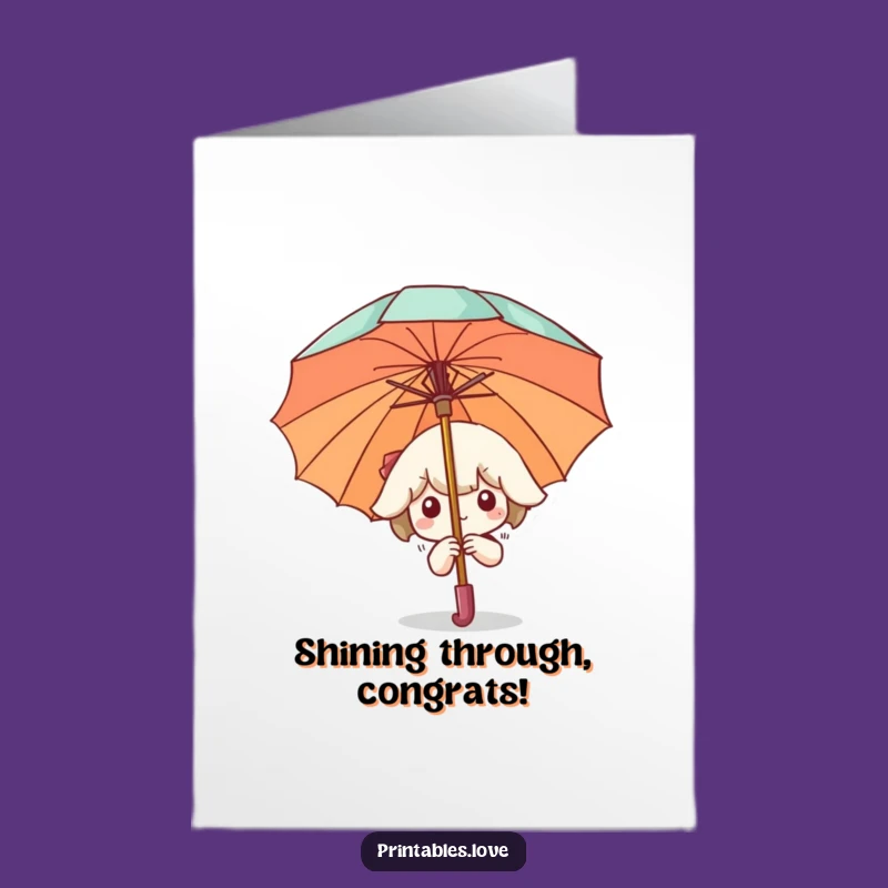 Free Printable Congrats Card: Kawaii Umbrella Peek - Funny Surprise Downloadable!