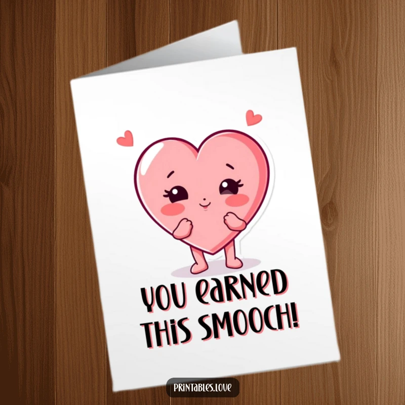 Funny Free Printable Congratulations Card, a cute heart character playfully blowing a kiss with puffed cheeks, sharing cheesy joy.