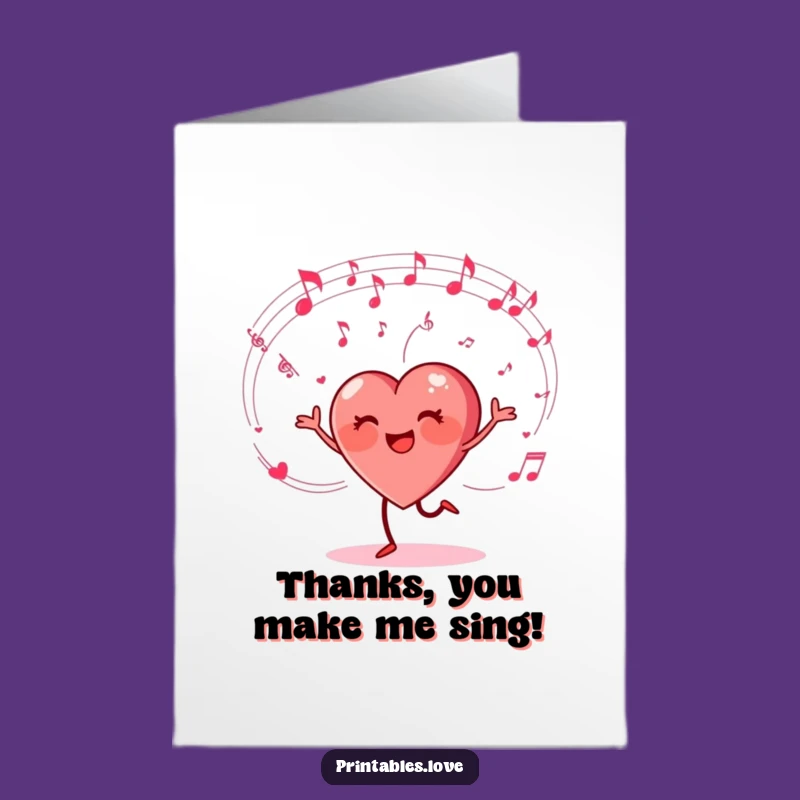 Free Printable Dancing Heart Thank You Card: Musical Downloadable Gift of Thanks