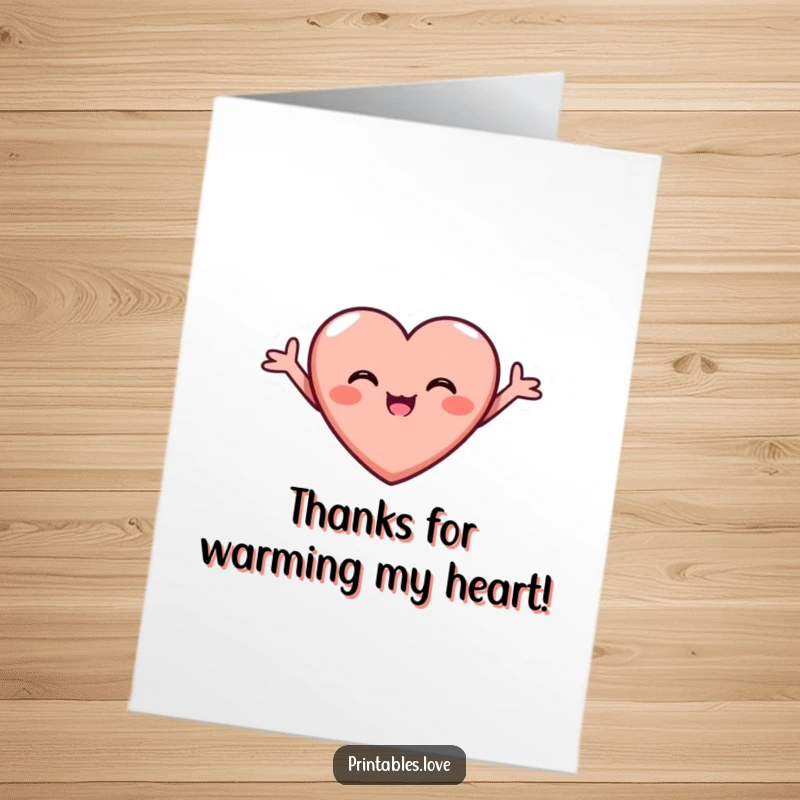 Free Printable Thank You Card: A small, beaming heart with arms spread wide, radiating pure gratitude and joy.
