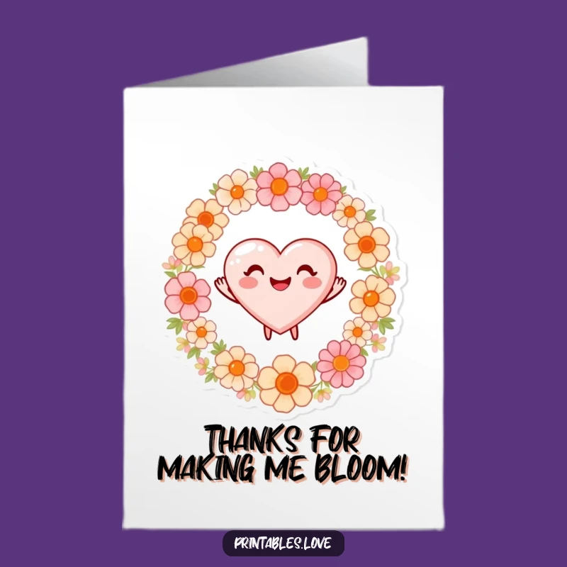 Free Printable Thank You Card: Dancing Heart Thanks, Funny Downloadable Gift for Blooming Gratitude
