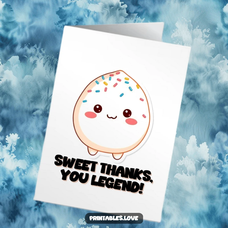 Funny Free Printable Thank You Card: A Cheerful Mochi Character Delightfully Covered in Sprinkles