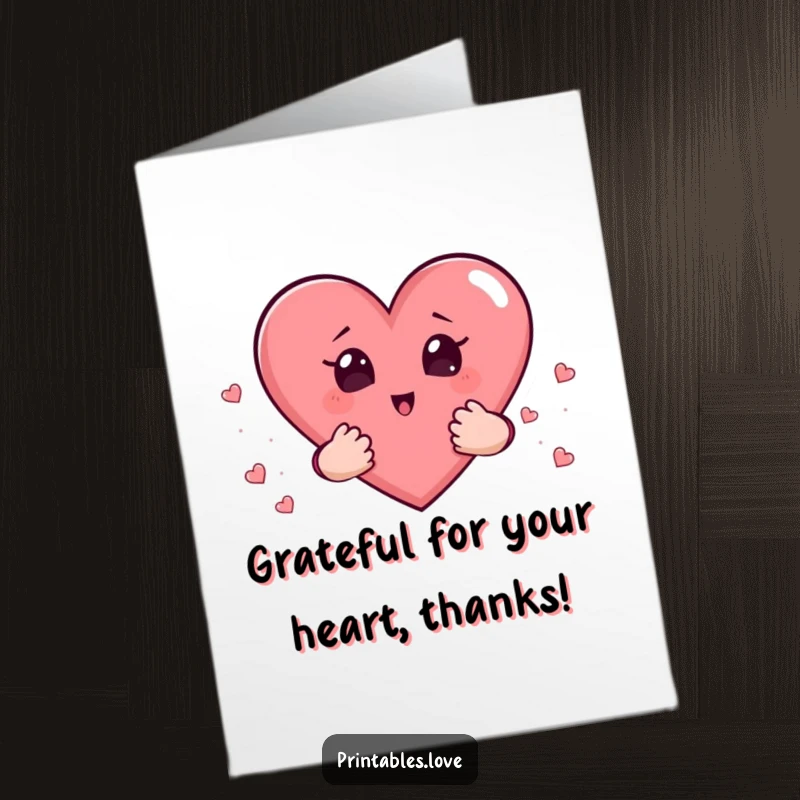 Funny Free Printable Thank You Card: A surprised heart with little hands holding cherished smaller hearts.
