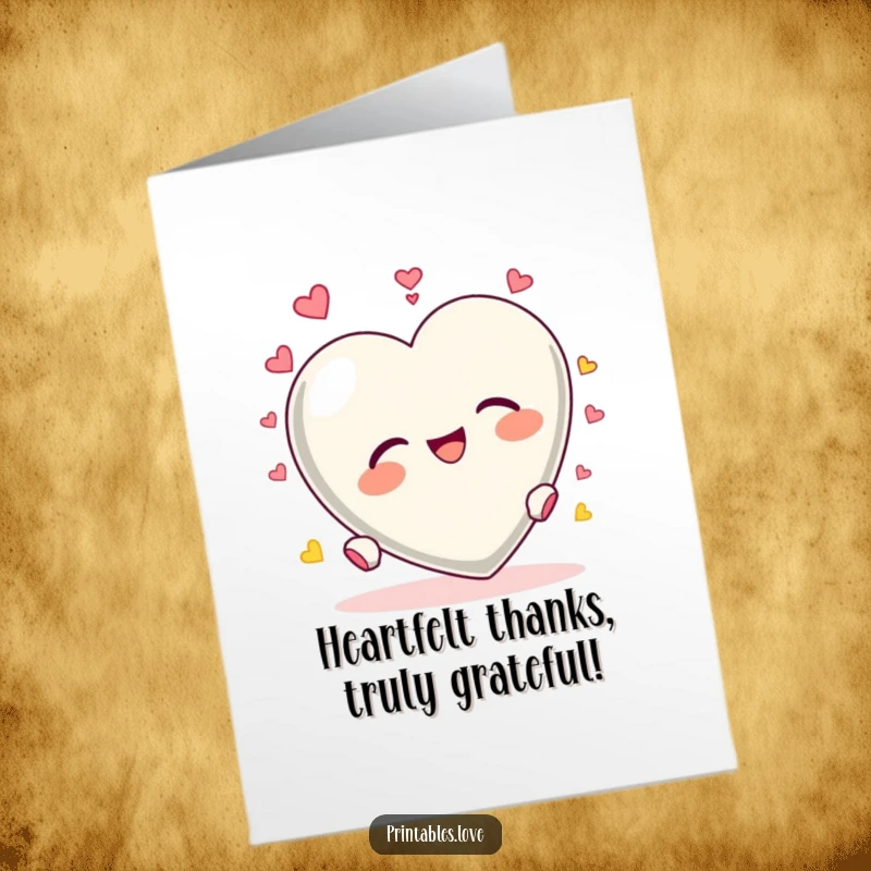 Funny Free Printable Thank You Card: A heart character tumbling end over end with delighted abandon, expressing thanks.