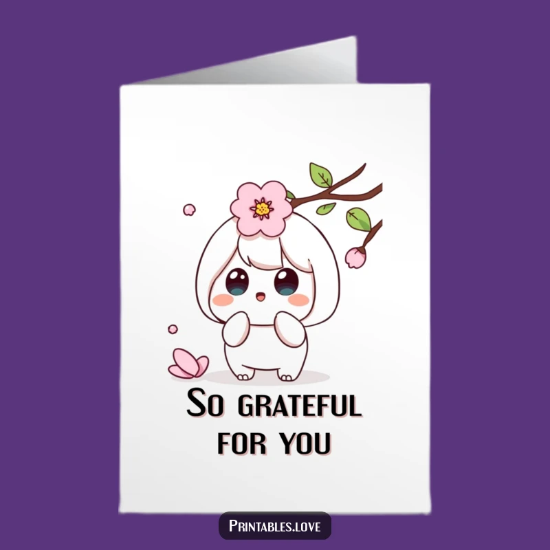 Free Printable Kawaii Thank You Card: Surprised Petal Funny Downloadable Gift