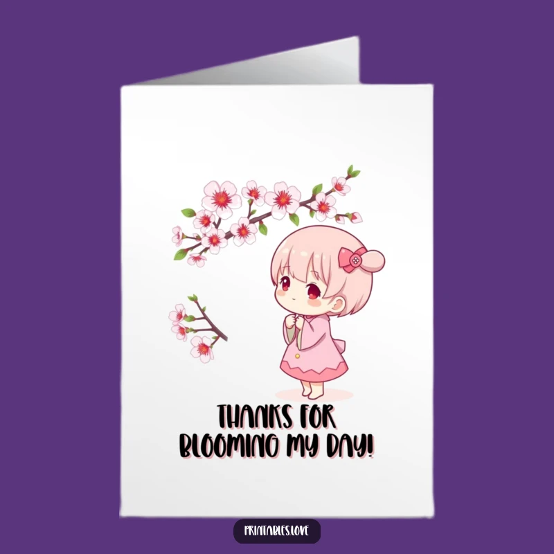 Free Printable Thank You Card: Kawaii Blossom Admirer, Gentle DIY Downloadable Gift