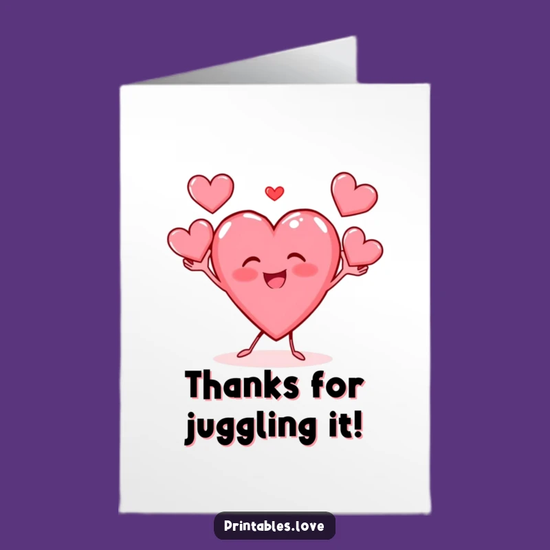 Free Printable Thank You Card: Juggling Hearts, Heartfelt Downloadable Gift