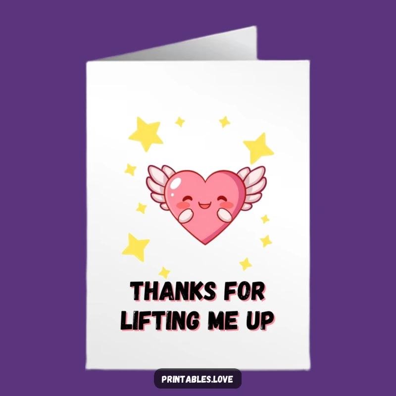 Free Printable Thank You Card: Joyful Flying Heart Character Appreciation Download