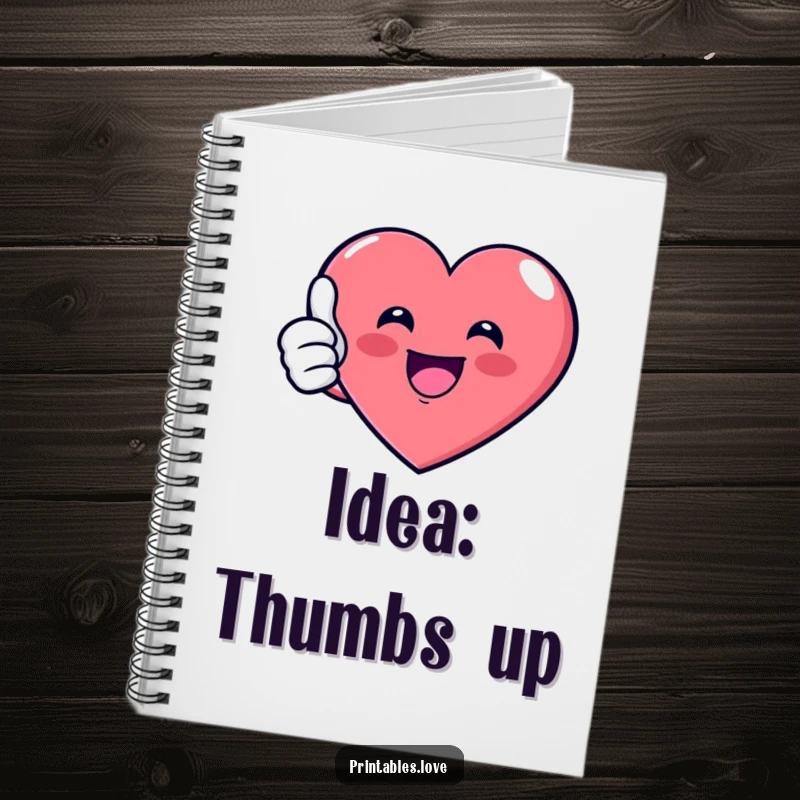 Funny Notebook with a cheerful heart giving a thumbs up, ideal for jotting down notes with a humorous and positive vibe, a great gift.